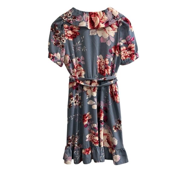 Jill Stuart Dress Womens XS Gray Floral Ruffle‎ Mini Cottagecore Feminine Fairy - Picture 2 of 8